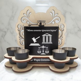 Set Cadou Pahare si Sticla de buzunar Personalizata Inox Negru 200ml Avocat
