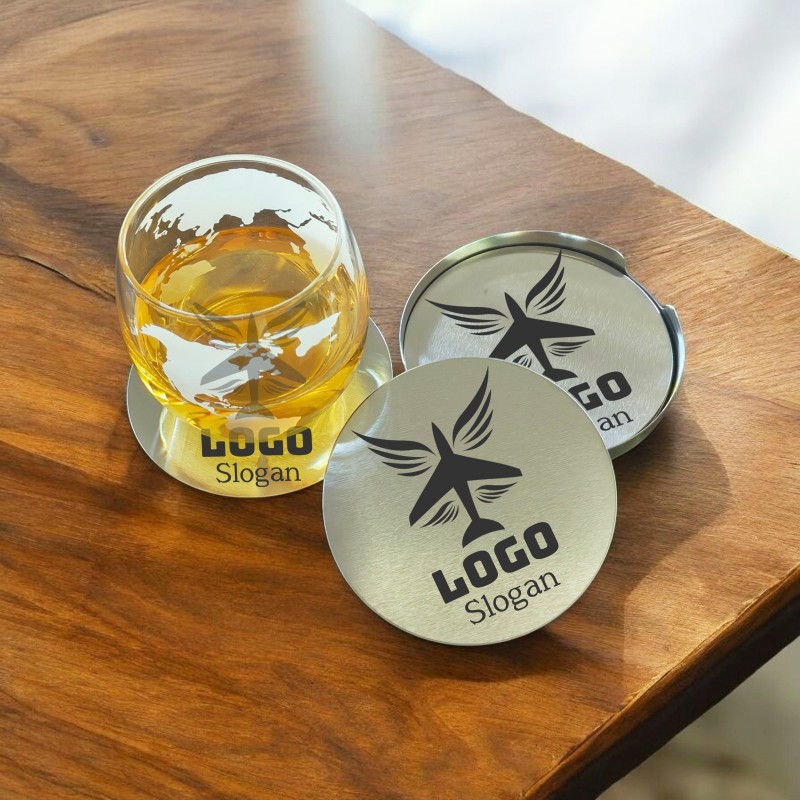                  Set Coastere Pahare cu Suport Inox Corporate Logo
               