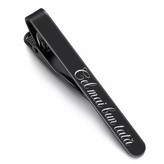 Clips Personalizat Cravata Inox Negru Dedicatie