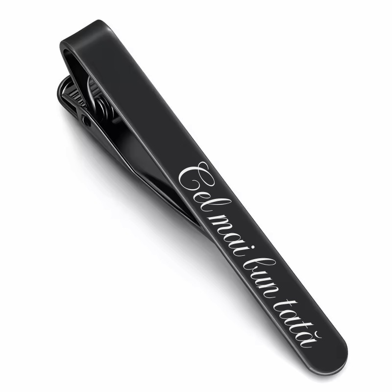                  Clips Personalizat Cravata Inox Negru Dedicatie
               