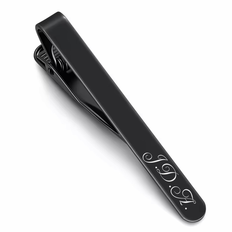 Clips Personalizat Cravata Inox Negru Initiale