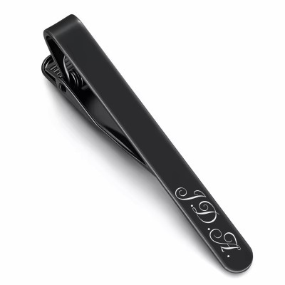 Clips Personalizat Cravata Inox Negru Initiale