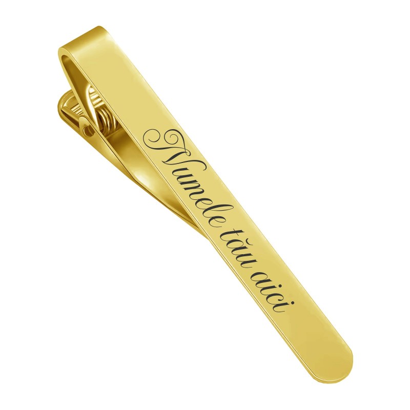 Clips Personalizat Cravata Inox Auriu Numele Tau