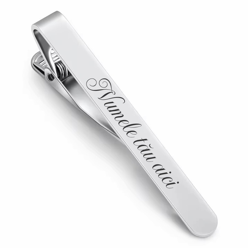 Clips Personalizat Cravata Inox Argintiu Numele Tau