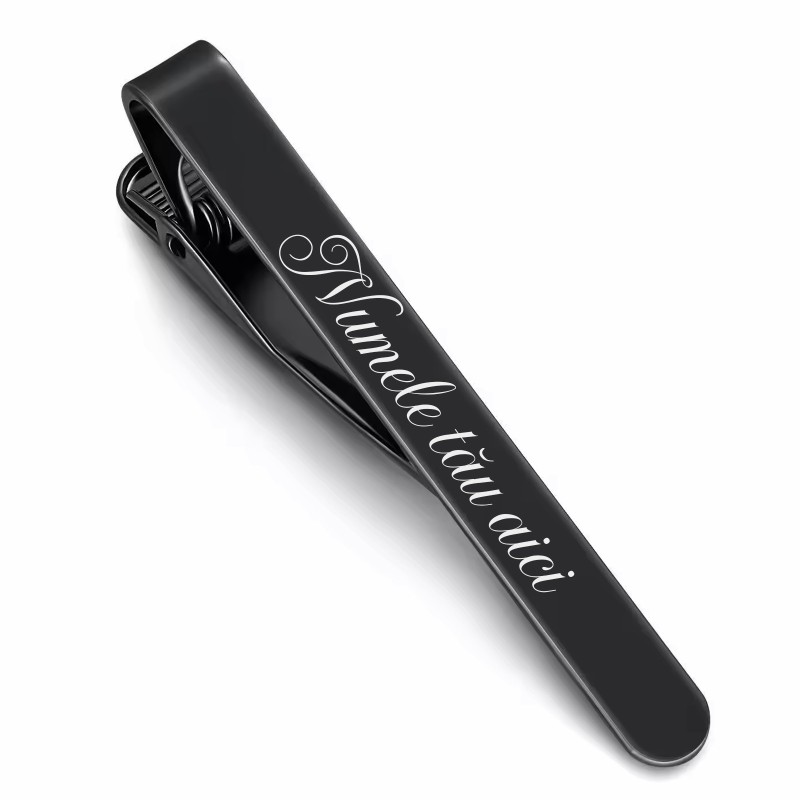 Clips Personalizat Cravata Inox Negru Numele Tau
