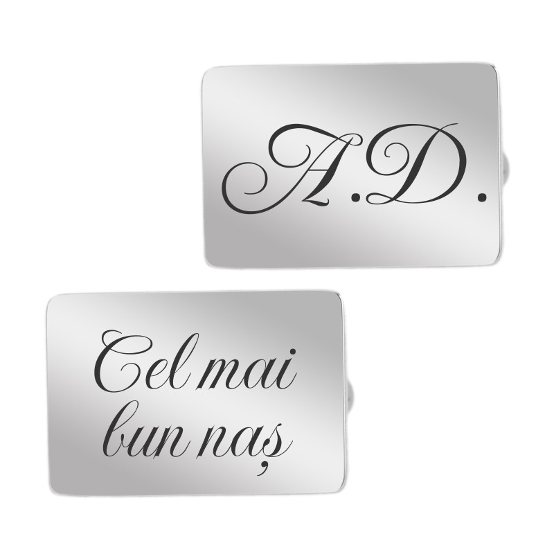 Butoni personalizati Dreptunghi Inox Argintiu Dedicatie Initiale