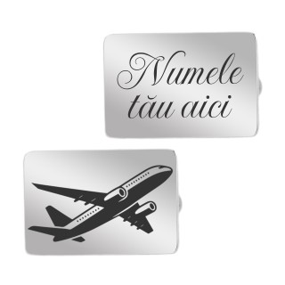 Butoni personalizati Dreptunghi Inox Argintiu Simbol Job si Nume