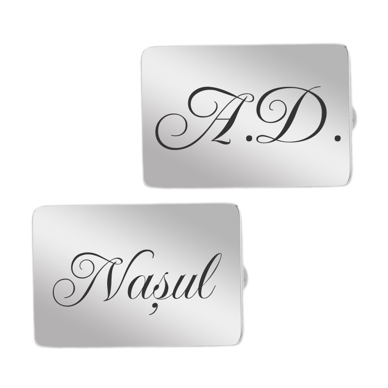 Butoni personalizati Dreptunghi Inox Argintiu Initiale Nuntasi