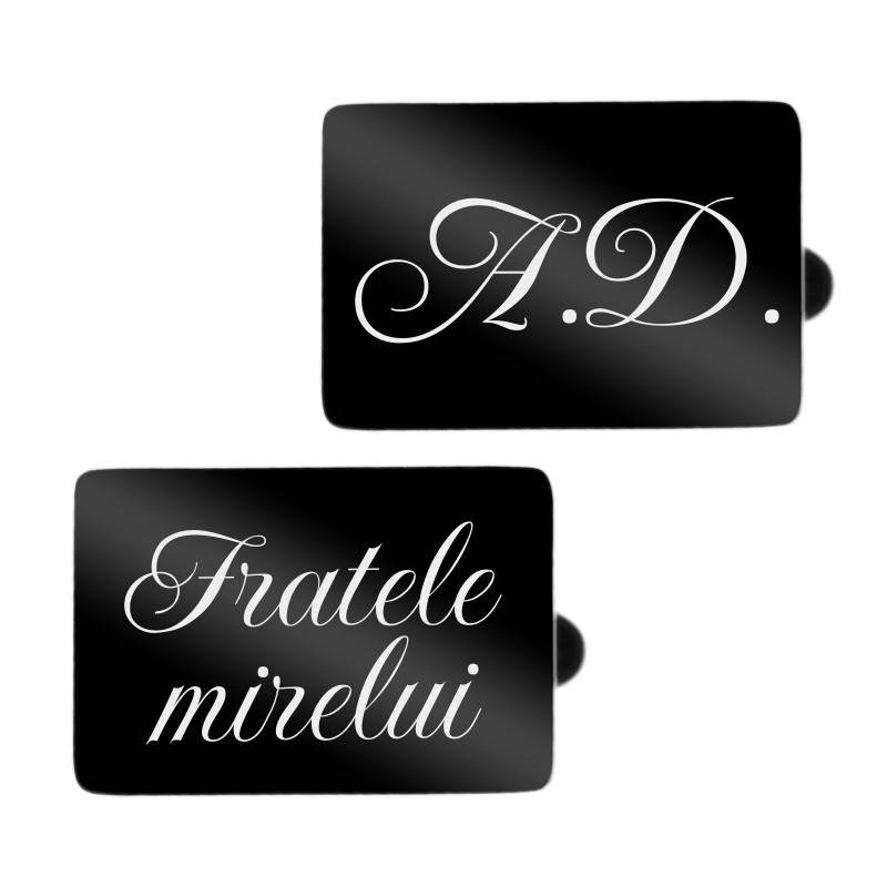 Butoni personalizati Dreptunghi Inox Negru Initiale Nuntasi