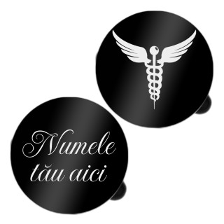 Butoni personalizati Rotund Inox Negru Simbol si Nume