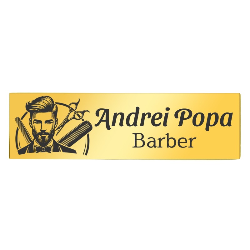 Ecuson Personalizat Inox Auriu Nume Barber
