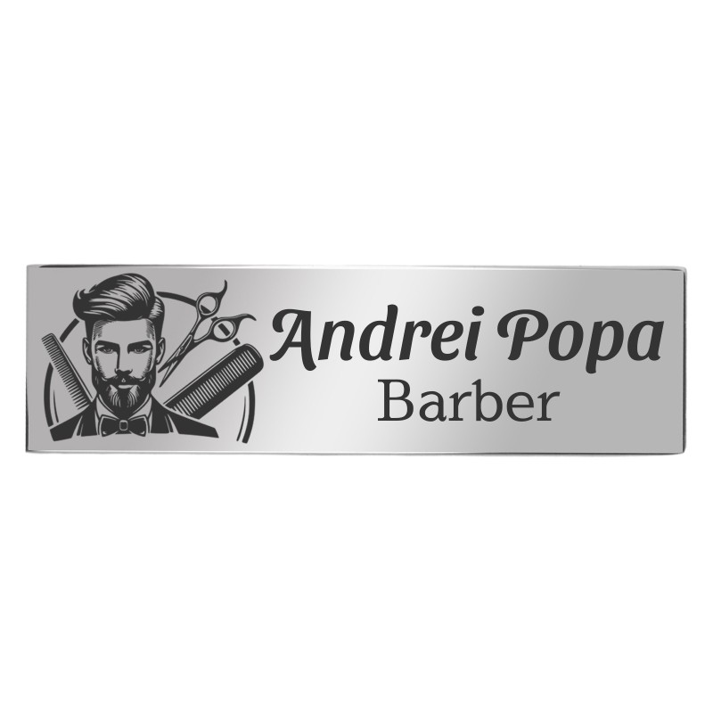 Ecuson Personalizat Inox Argintiu Nume Barber