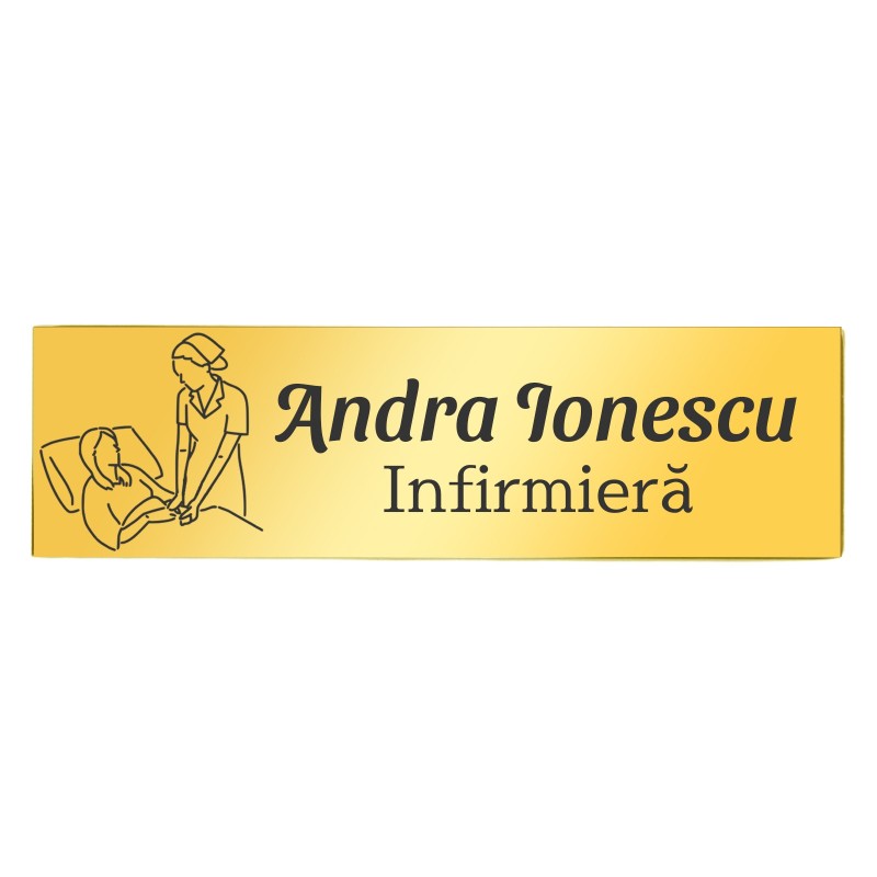 Ecuson Personalizat Inox Auriu Nume Infirmiera