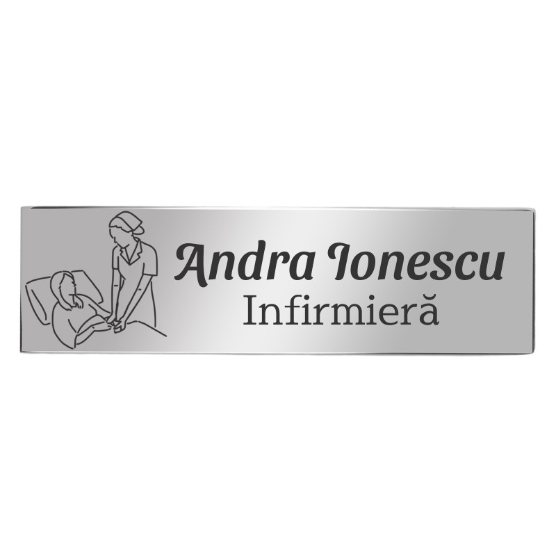                  Ecuson Personalizat Inox Argintiu Nume Infirmiera
               