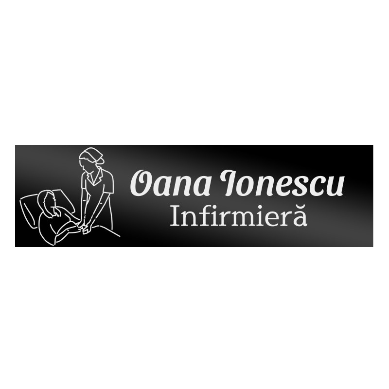                  Ecuson Personalizat Inox Negru Nume Infirmiera
               
