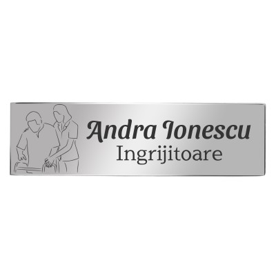 Ecuson Personalizat Inox Argintiu Nume Ingrijitoare