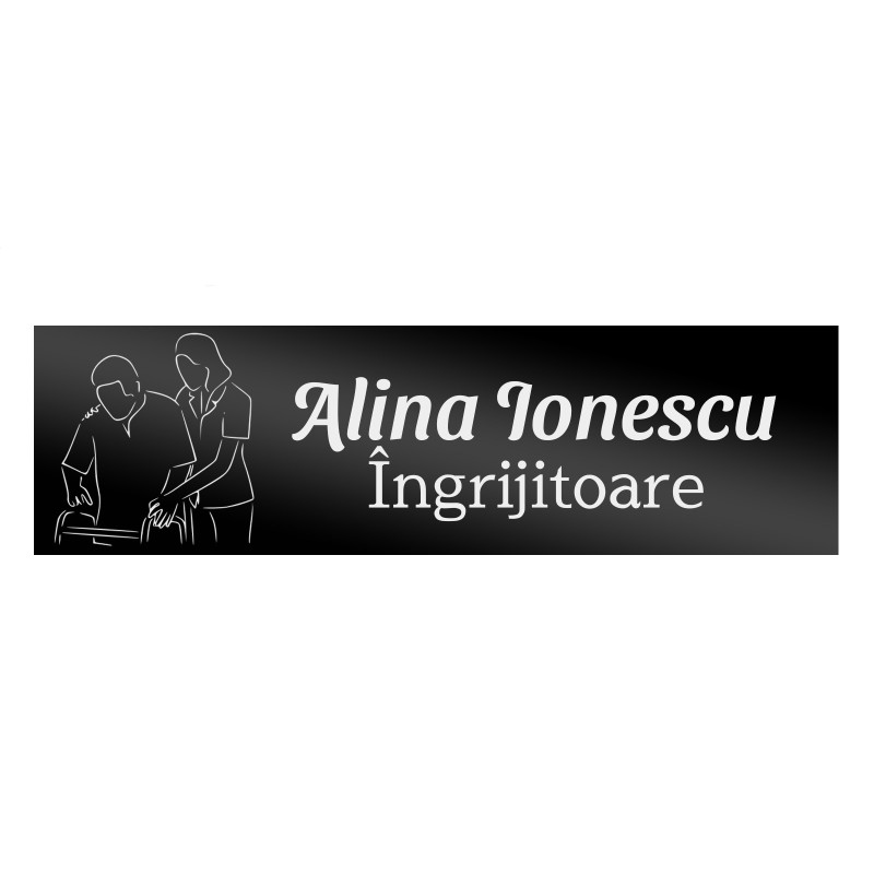                  Ecuson Personalizat Inox Negru Nume Ingrijitoare
               