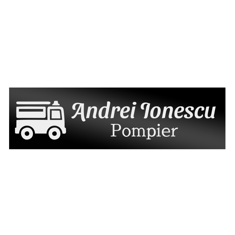 Ecuson Personalizat Inox Negru Nume Pompier