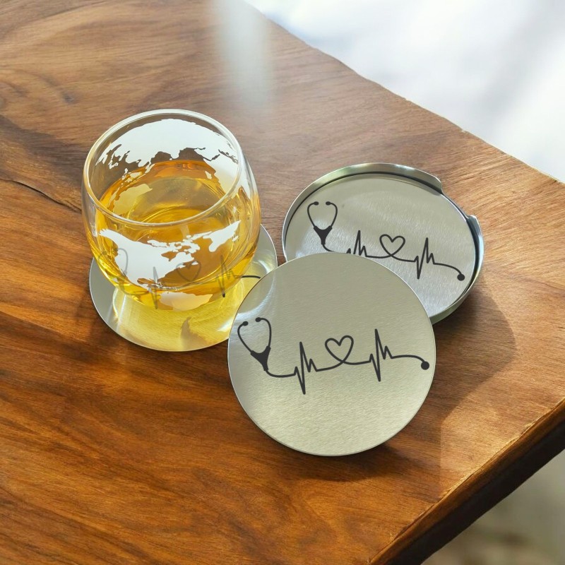                  Set Coastere Pahare cu Suport Inox Doctor
               