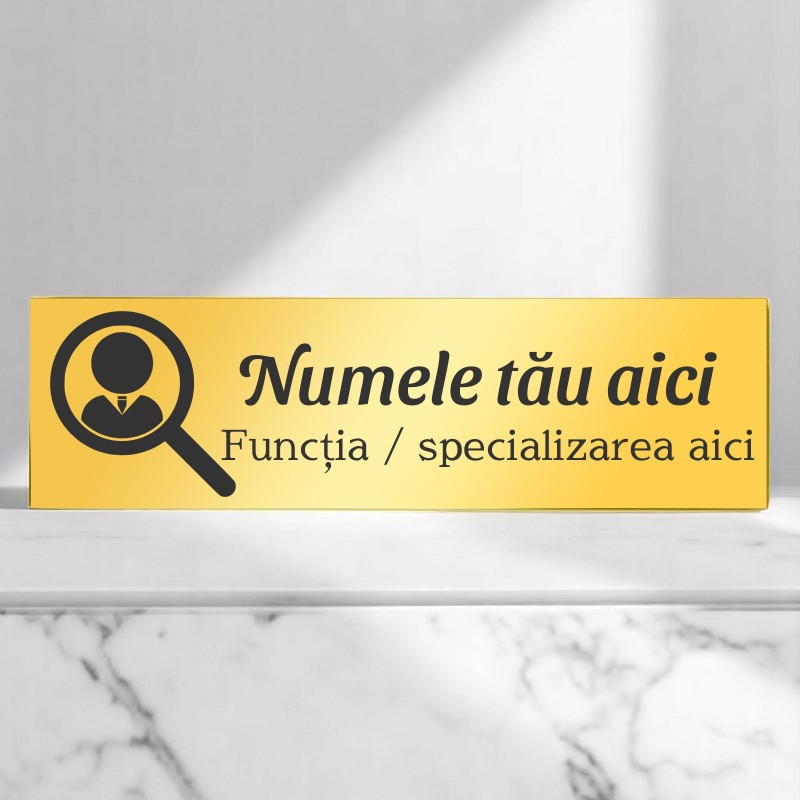 Ecuson Personalizat Inox Auriu Numele si Functia Ta