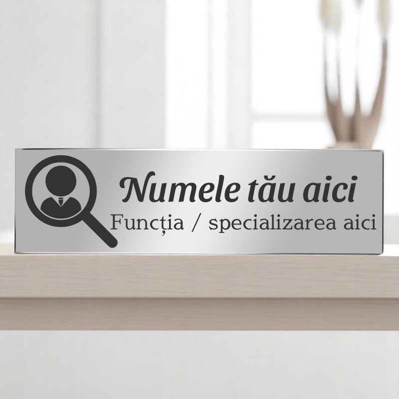 Ecuson Personalizat Inox Argintiu Numele si Functie Ta