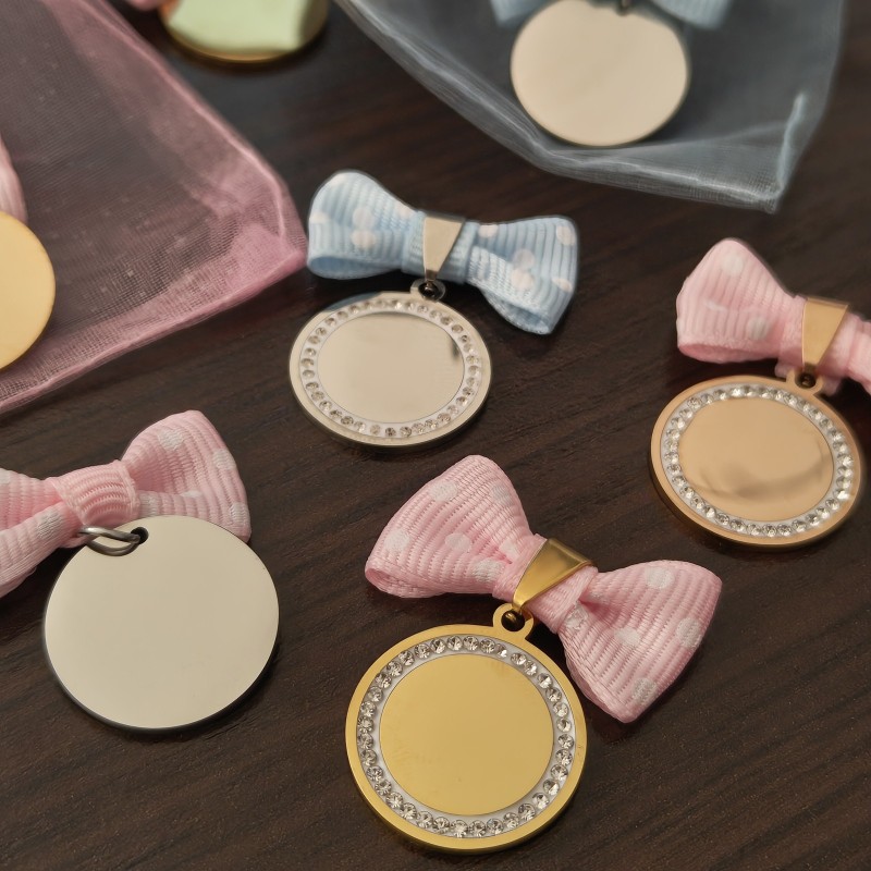 Marturie Personalizata Pandantiv Inox Rose Gold Baiat Porumbel Nume Data