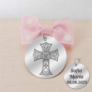 Marturie Personalizata Pandantiv Inox Argintiu Fetita Cruciulita Nume Data