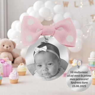 Marturie Personalizata Pandantiv Inox Argintiu Fetita Poza Nume Data
