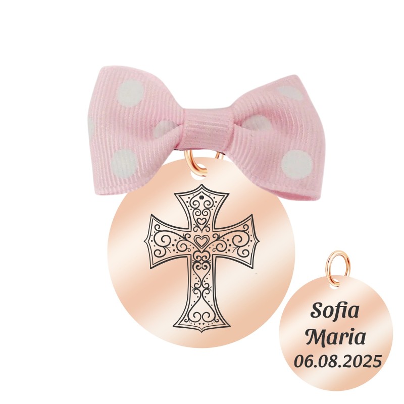                  Marturie Personalizata Pandantiv Inox Rose Gold Fetita Cruciulita Nume Data
               