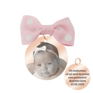 Marturie Personalizata Pandantiv Inox Rose Gold Fetita Poza Nume Data