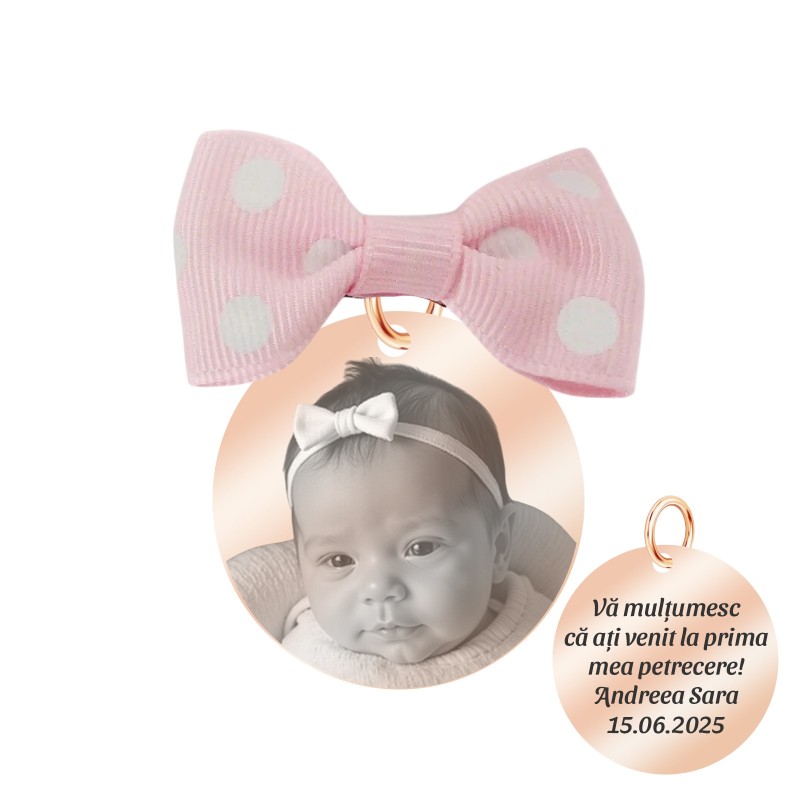 Marturie Personalizata Pandantiv Inox Rose Gold Fetita Poza Nume Data