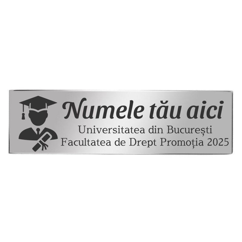                 Ecuson Personalizat Inox Argintiu Nume Absolvent si Institutie
               