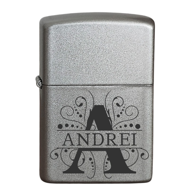 Bricheta Personalizata Inox Gri Perlat Initiala si Nume