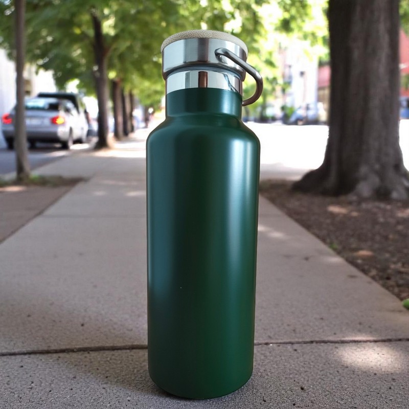 Termos Personalizat Capac Bambus Inox Verde Cum Vrei Tu