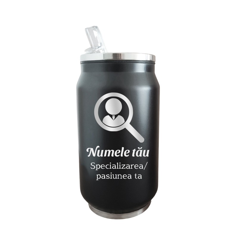 Termos Personalizat Doza cu Pai Inox Negru Nume si Simbol Pasiune