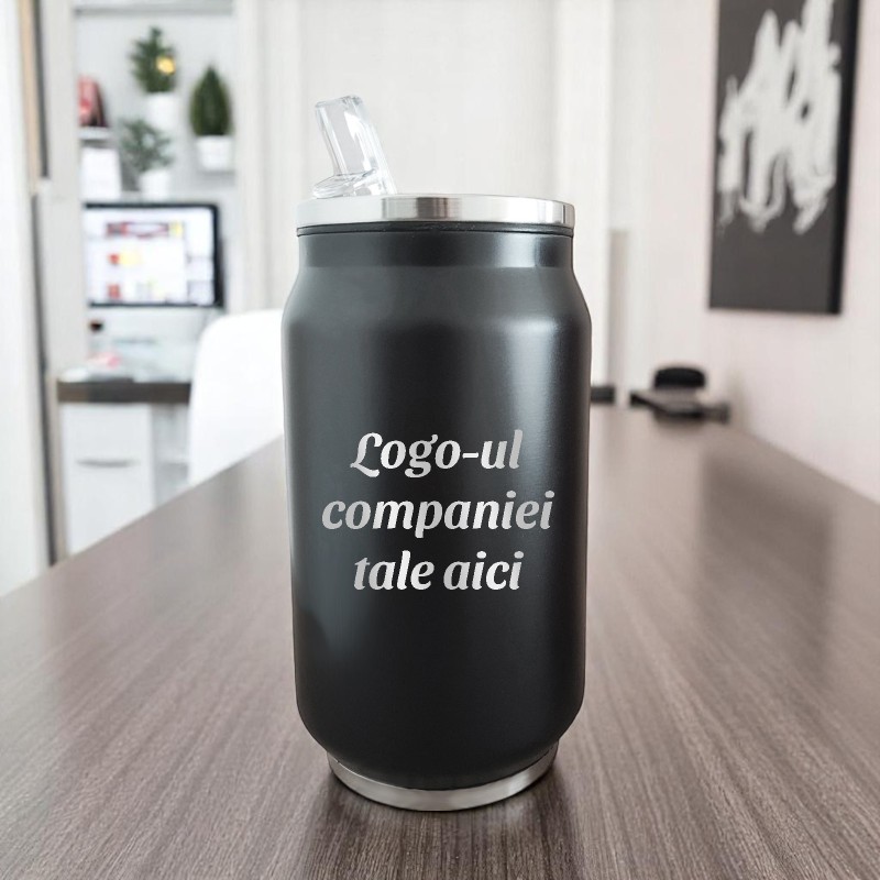                  Termos Personalizat Doza cu Pai Inox Negru LOGO companie
               