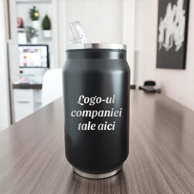 Termos Personalizat Doza cu Pai Inox Negru LOGO companie
