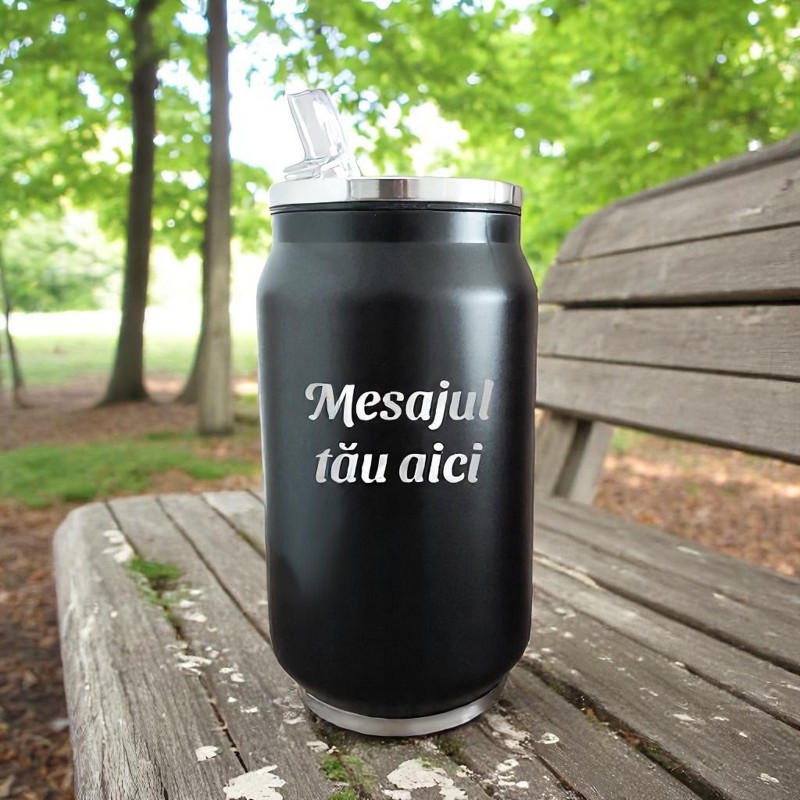 Termos Personalizat Doza cu Pai Inox Negru Mesajul tau