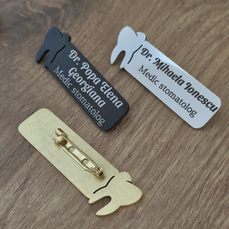 Ecuson Personalizat Stomatolog Inox Auriu Numele si Functia Ta