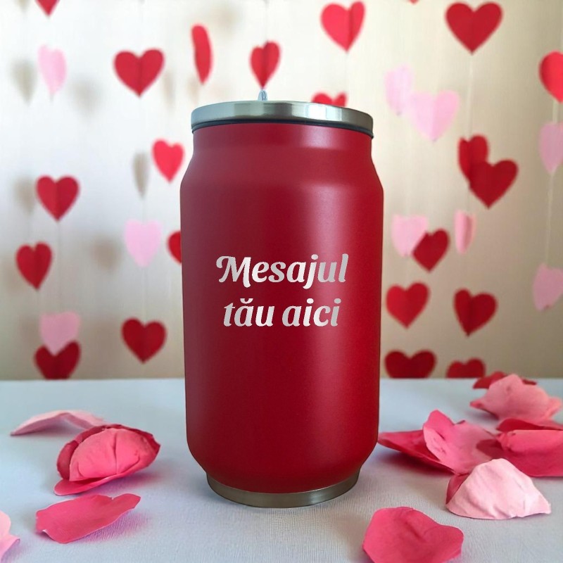 Termos Personalizat Doza cu Pai Inox Rosu Mesajul tau