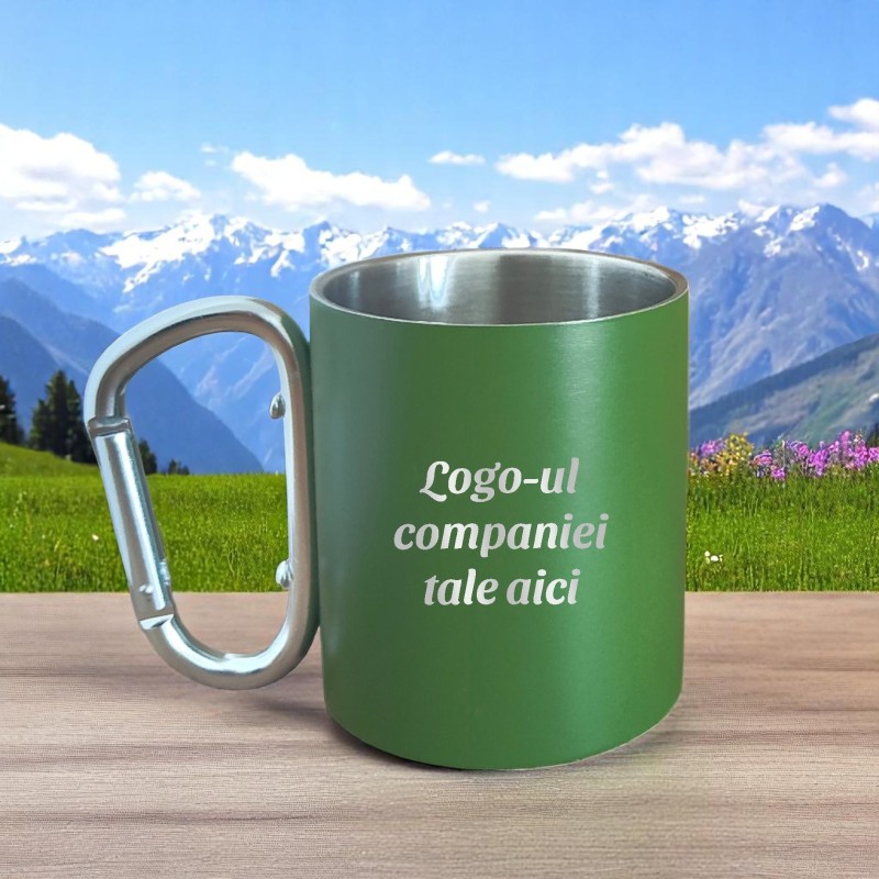                  Cana Personalizata cu Carabiniera Inox Kaki Logo Companie
               
