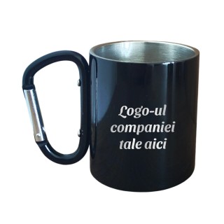 Cana Personalizata cu Carabiniera Inox Negru Logo Companie