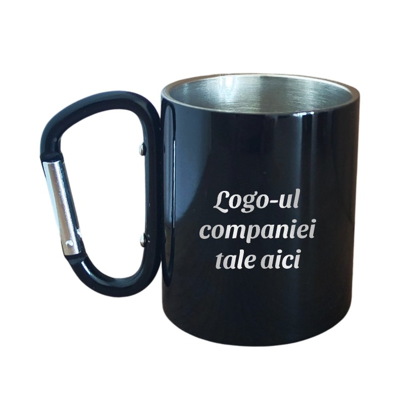 Cana Personalizata cu Carabiniera Inox Negru Logo Companie