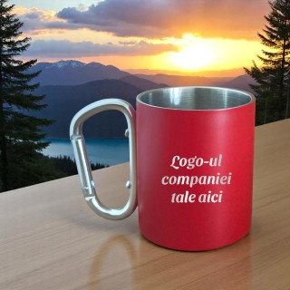 Cana Personalizata cu Carabiniera Inox Rosu Logo Companie