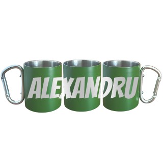 Cana Personalizata cu Carabiniera Inox Kaki Numele tau