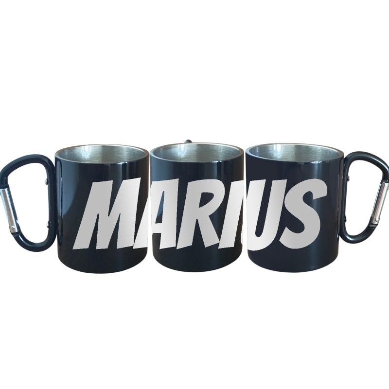                  Cana Personalizata cu Carabiniera Inox Negru Numele tau
               