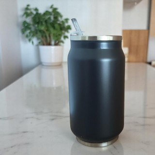 Termos Personalizat Doza cu Pai Inox Negru Poza sau Mesaj