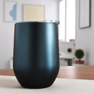 Termos Personalizat Pahar de Vin cu Capac Inox Negru Poza sau Mesaj