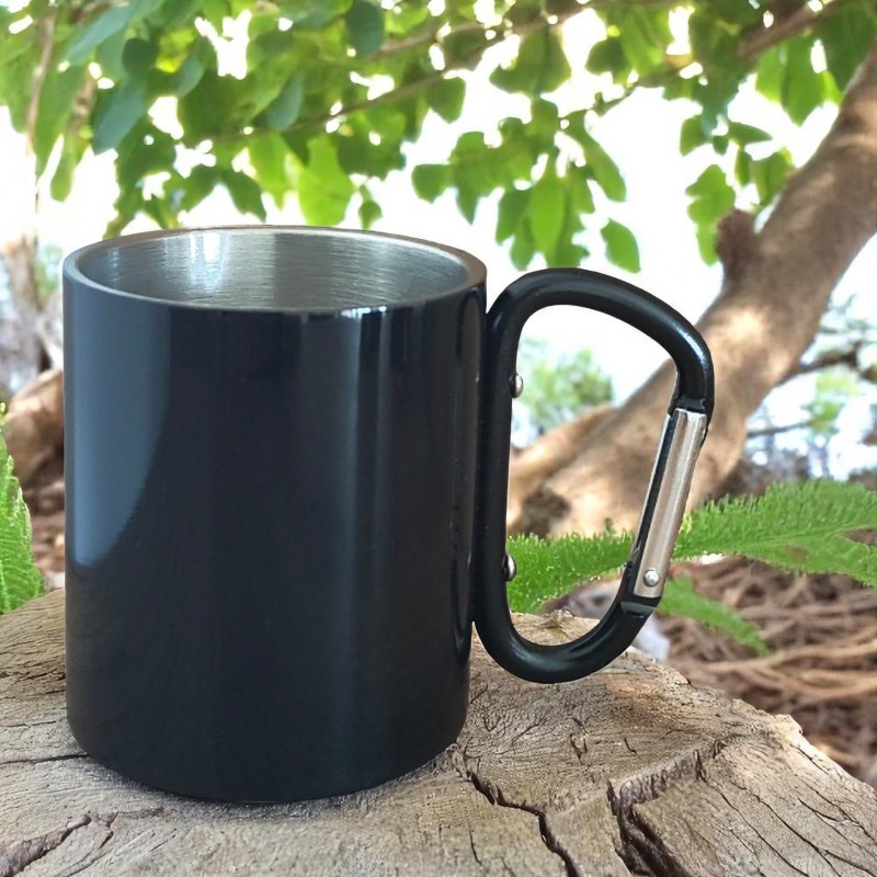 Cana Personalizata cu Carabiniera Inox Negru Poza sau Mesaj