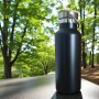 Termos Personalizat Capac Bambus Inox Negru mesaj